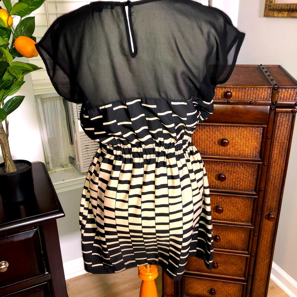 Forever 21 black & cream elastic waist dress. L - Picture 2 of 6